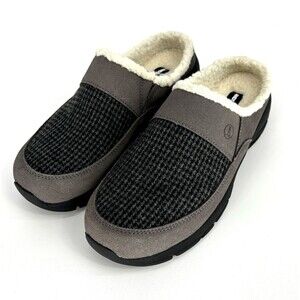 Lands' End Women 10M Gray Leather Suede Houndstooth All Weather Slip-On Mule NIP